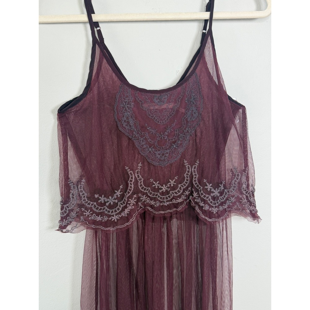 Kimchi Blue Mini Dress Sz S Plum Sheer Mesh Embroidered Tiered Fairy Coquette - Picture 2 of 7